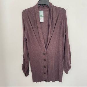 AphOrism Cardigan Womens Size Small Brown V Neck Gold Buttons Sheer Read